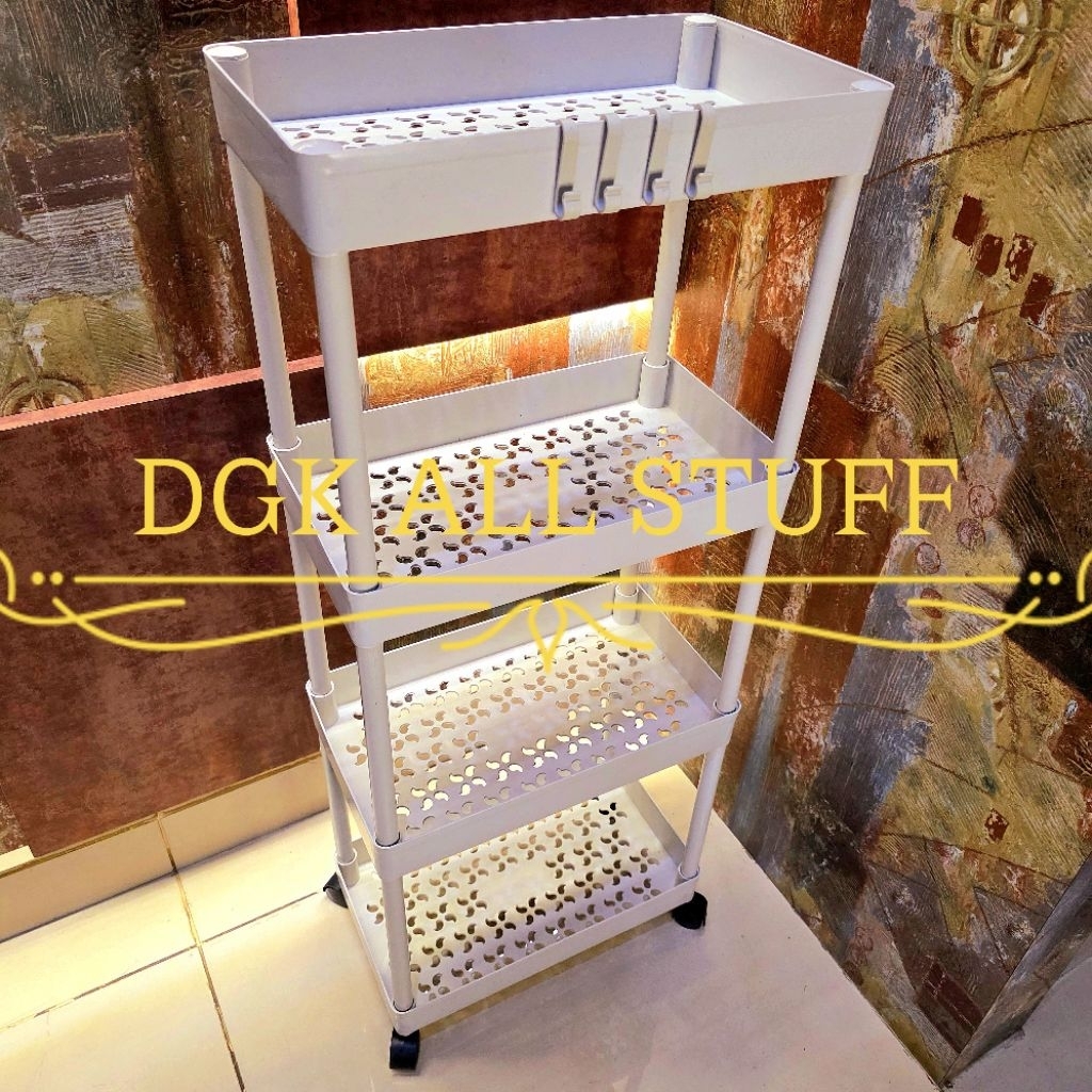 Rak Keranjang Troli Segi Persegi Dapur Salon Dorong Toilet Kamar Mandi Buku Tanaman Pot Bunga Ciki S