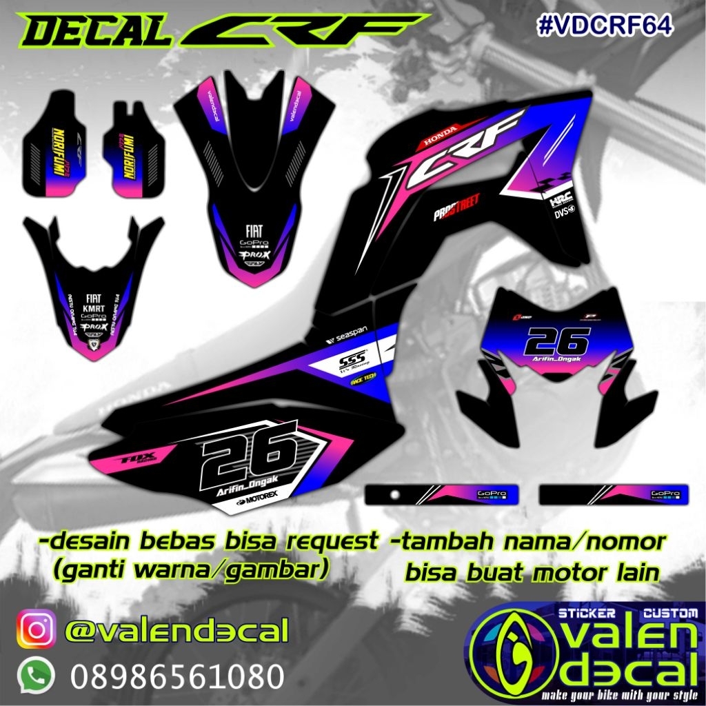 Sticker Decal CRF full body black pink desain bebas request custom GRATIS