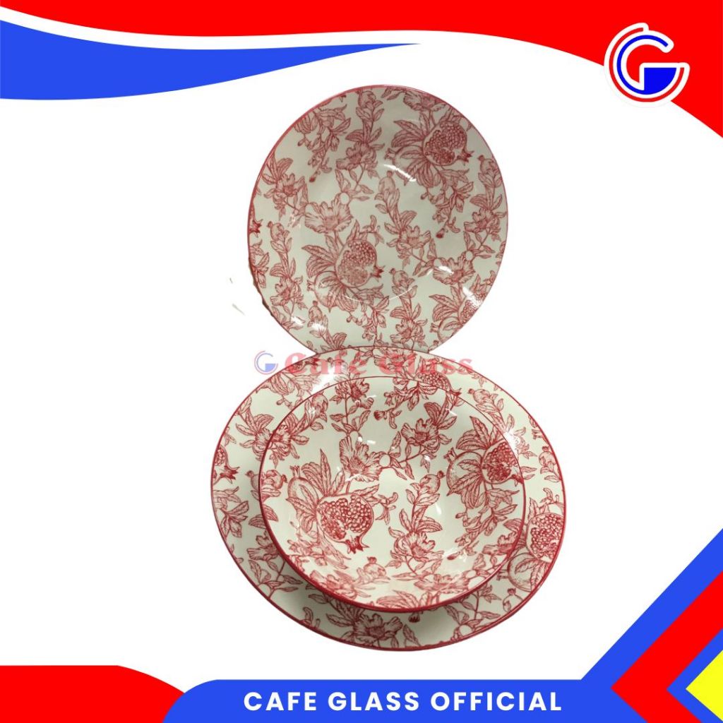 DINNER SET KERAMIK GARDEN I MANGKOK PIRING KERAMIK MOTIF BUNGA MERAH I KERAMIK TABLEWARE SAKATO