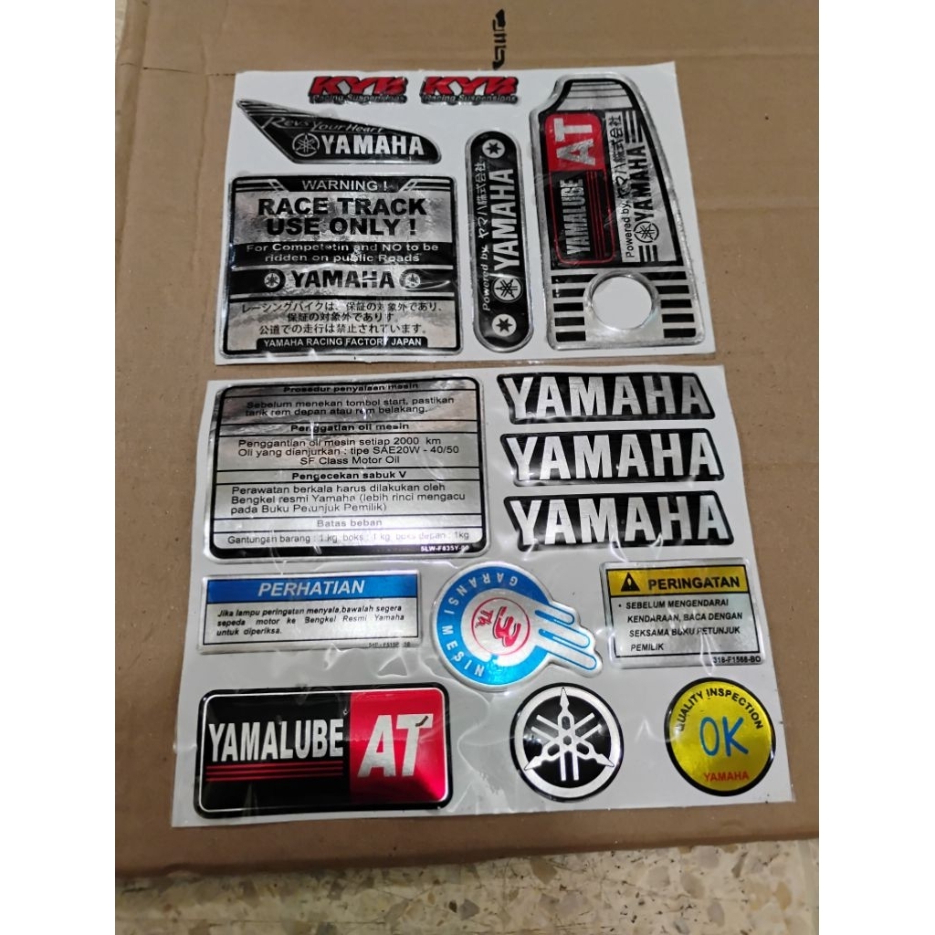 STIKER STICKER EMBLEM LOGO HOLOGRAM TIMBUL RESIN CVT GARANSI YAMALUBE AT WARNING OK YAMAHA MIO SPORT