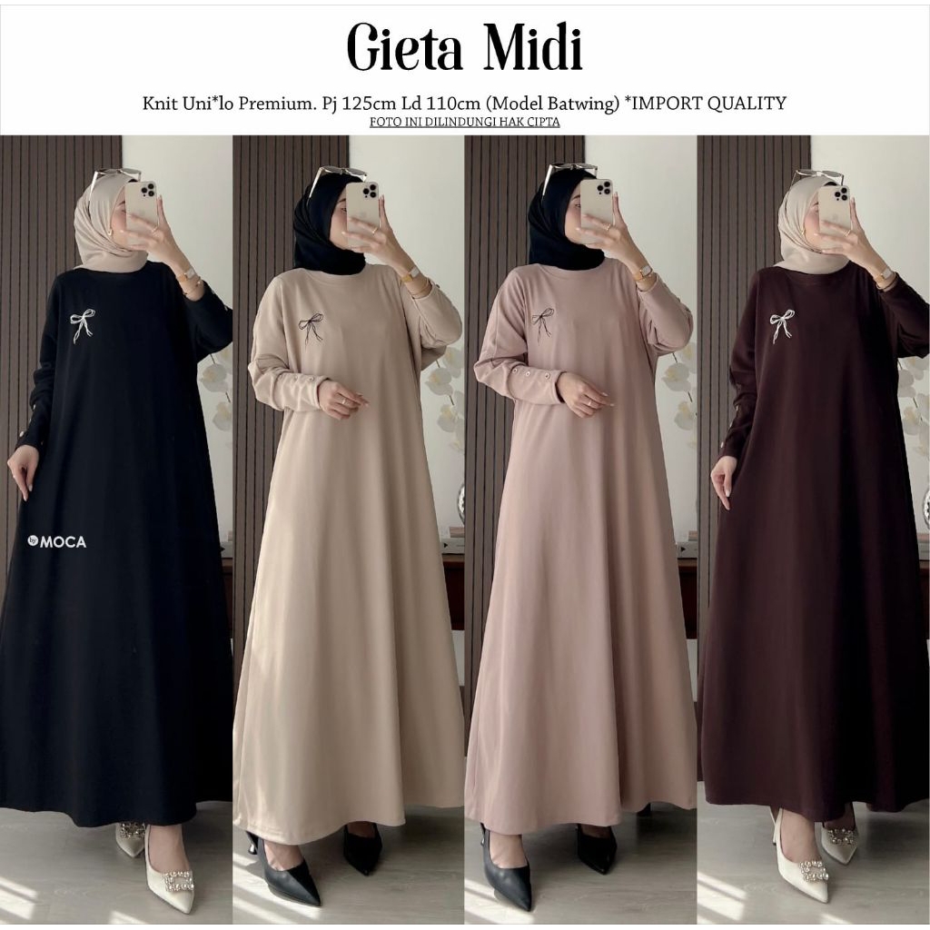 Gieta Midi Dress Gamis Jumbo Allsize Busui Premium Knit Uniqlo Original Ori Moca Berlabel