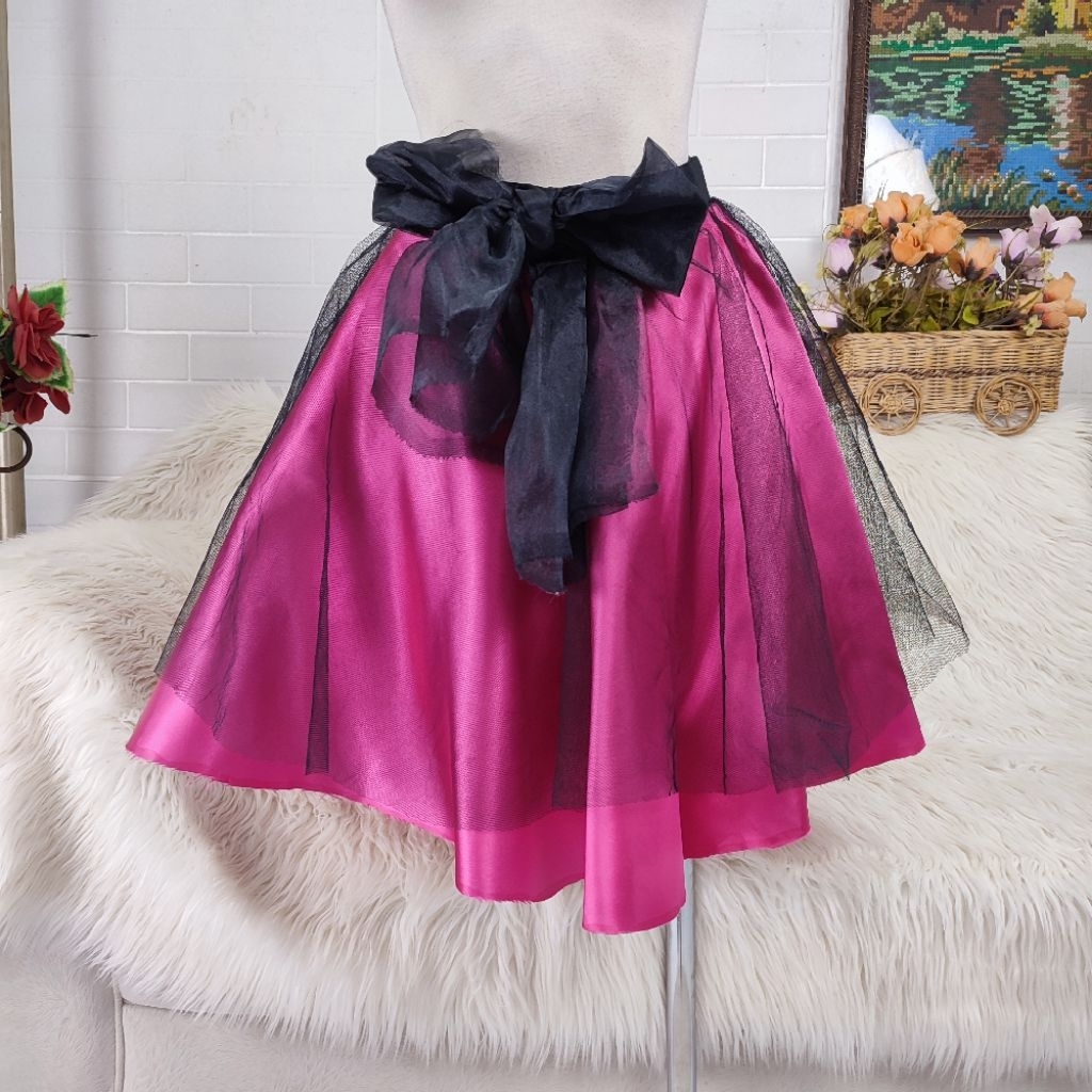 rok satin pink tulle skirt flare skirt rok pink rok megar