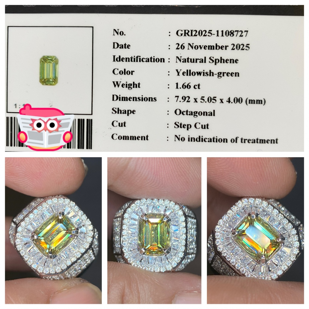 Natural 1.66ct rainbow green sphene brutal luster