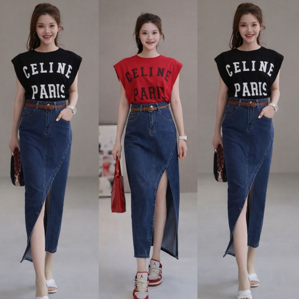 Setelan RokJeans Import Set Wanita KoreanStyle Setelan Import Fashion Baju OneSet Import Oufit Set