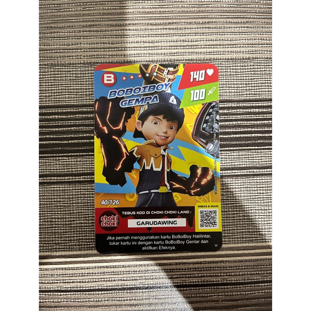 Kartu BoBoiBoy Gempa no 40 - Choki Choki Boboiboy Batch 2