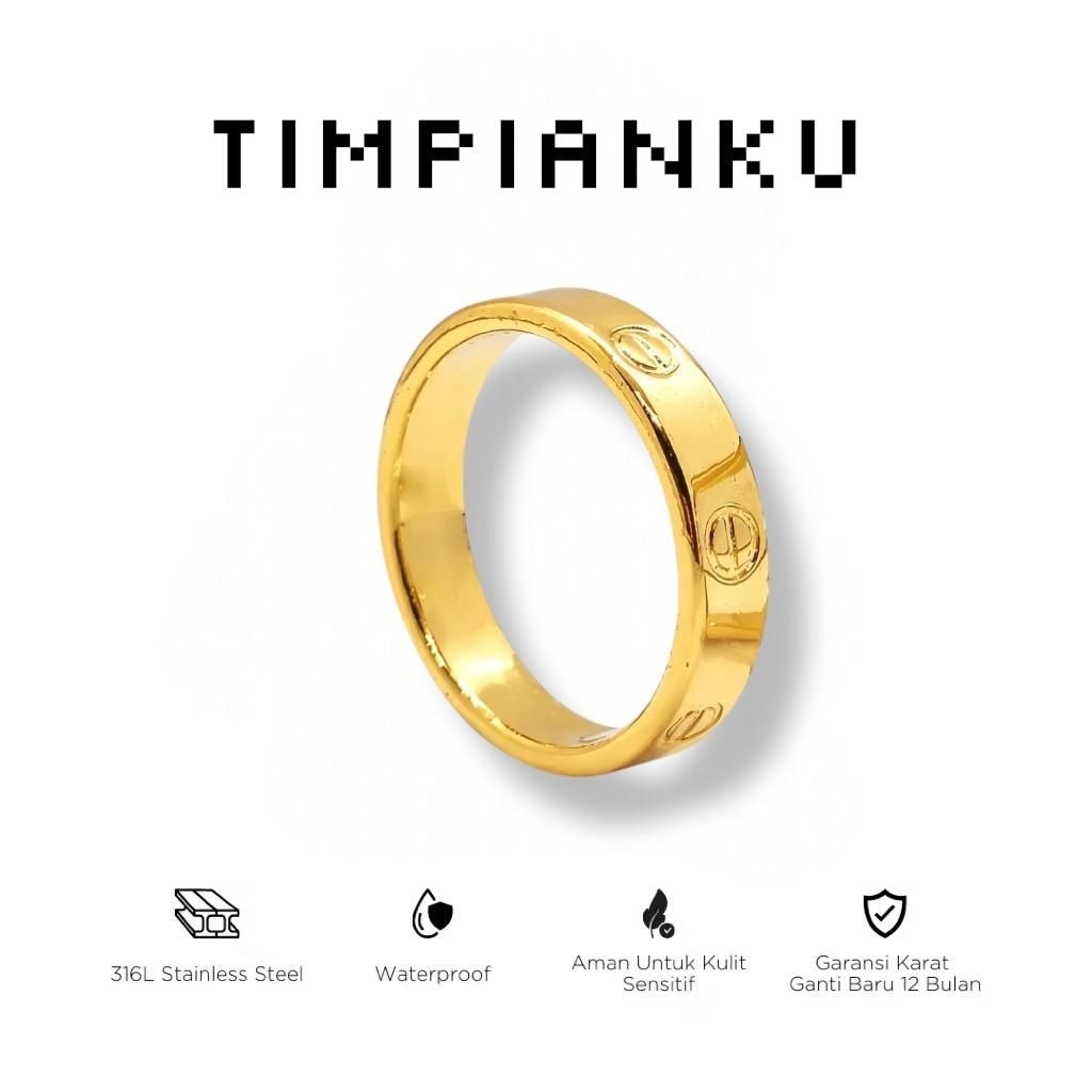 Cincin Titanium Gold Pria Wanita Anti Karat & Anti Hitam Cincin Couple Elegan Minimalis