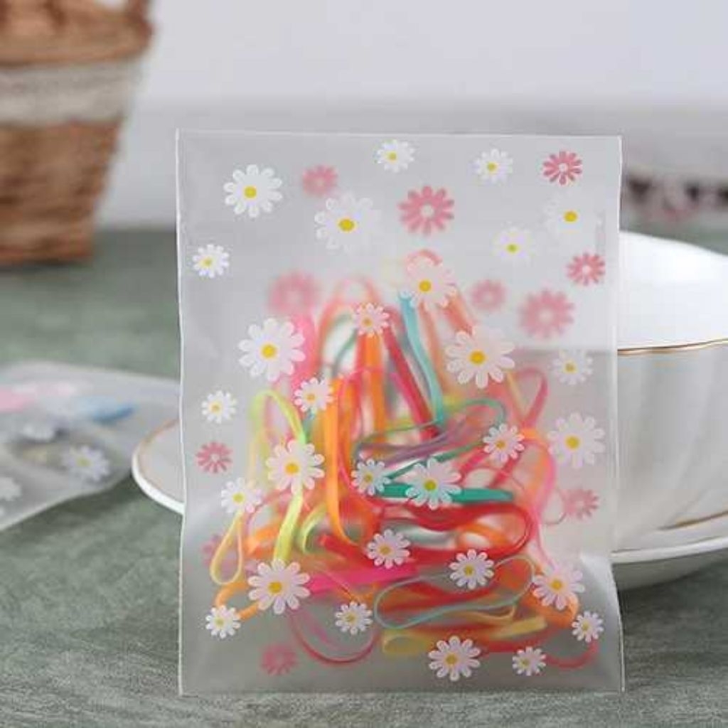 100pcs Plastik Cookies Motif Bunga Doff Perekat Plastik OPP