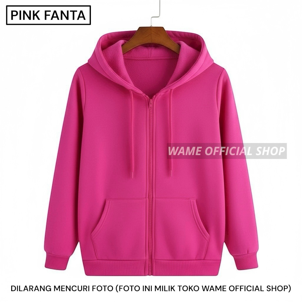 Jaket polos zipper hoodie polos M,L,XL,XXL pink fanta pria wanita wame