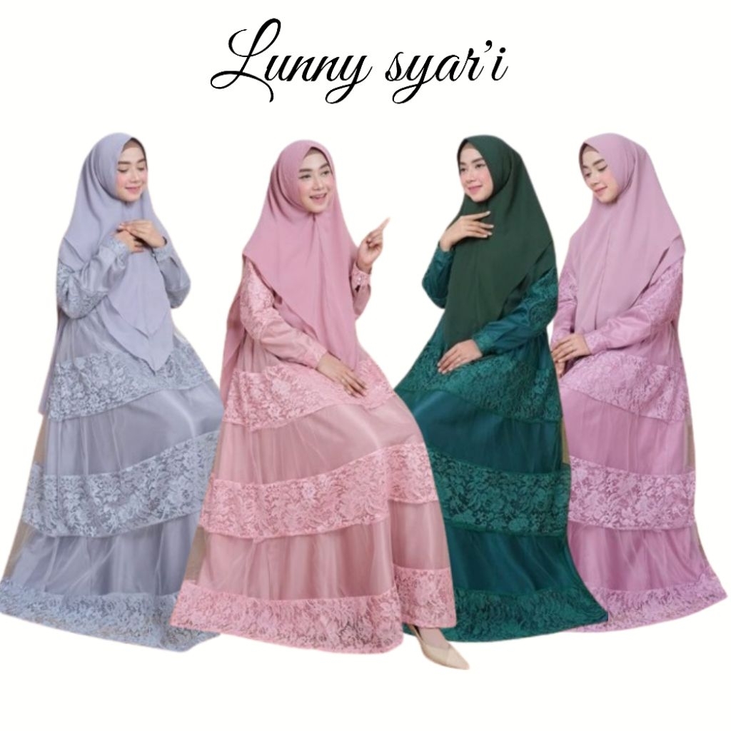 Lunny Gamis Pesta Mewah Set khimar Dress Pesta Muslimah Lebaran Premium Big Size  Ld 120  XXL