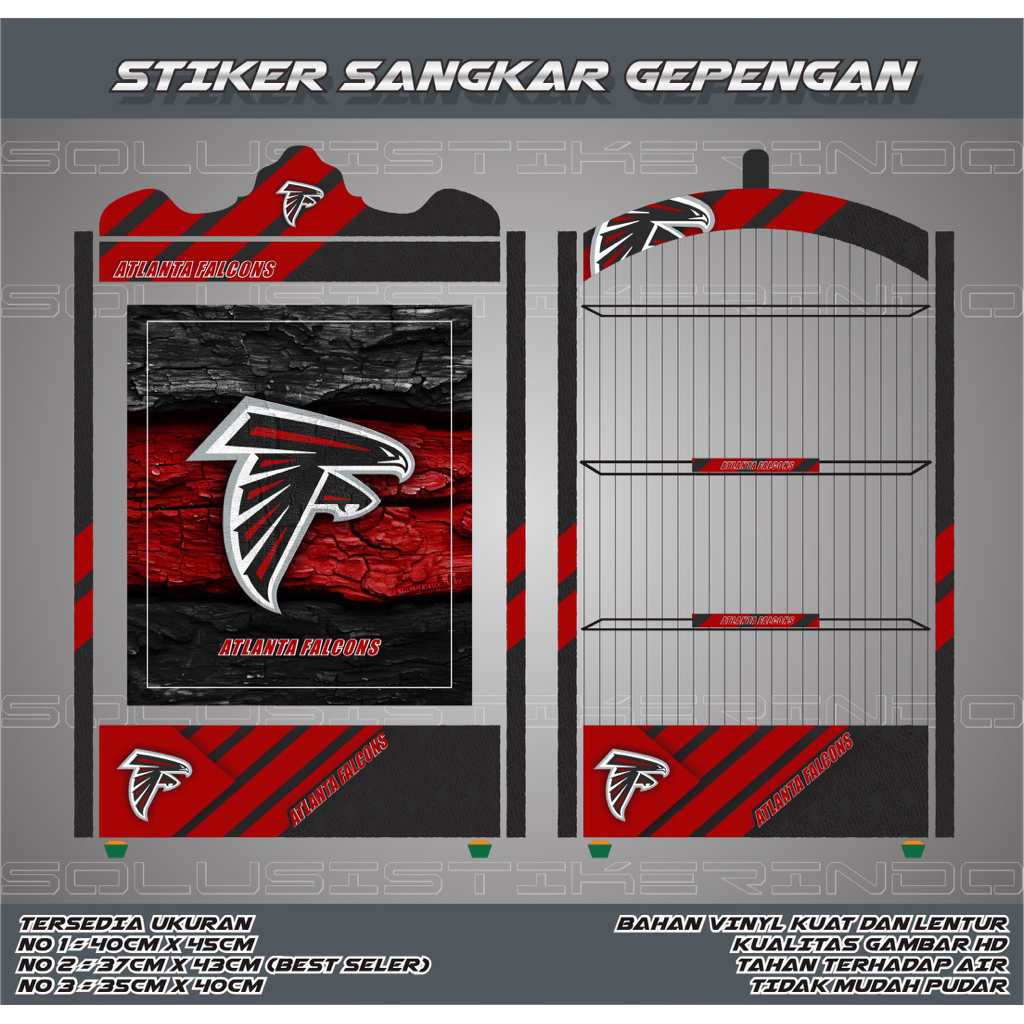 STIKER DECAL SANGKAR MOTIF ATLANTA FALCONS GEPENGAN NO 2 37X43CM STIKER SANGKAR KOTAK DECAL
