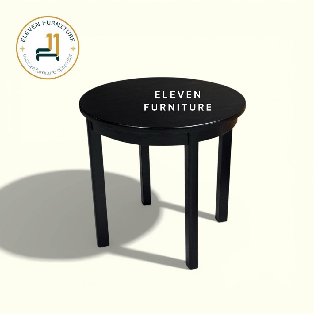 MEJA BULAT BUNDAR 4 KAKI KOTAK kayu jati cafe resto resort hotel rumah makan minimalis retro japandi