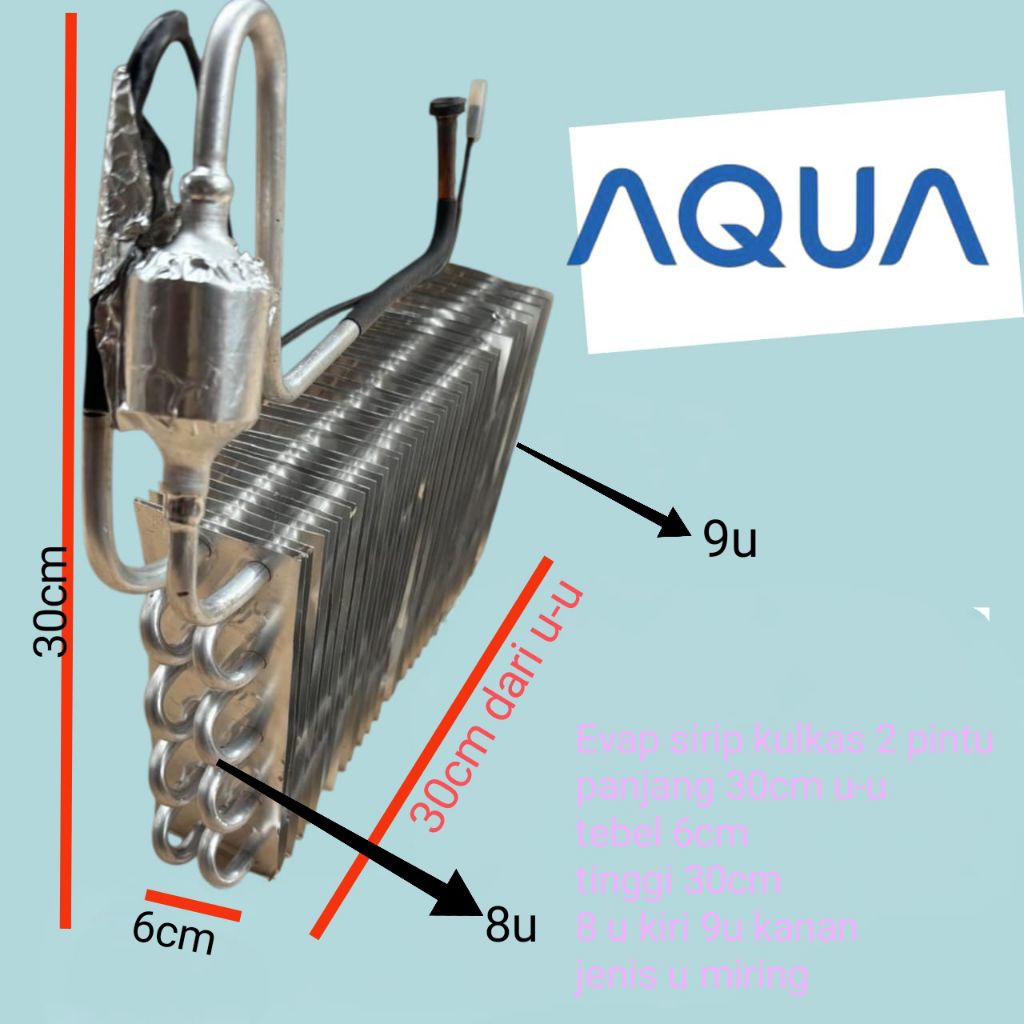 Evap Evaporator kulkas Aqua Sanyo 2pintu 29x17cm Evap sirip miring kulkas aqua 2 pintu original