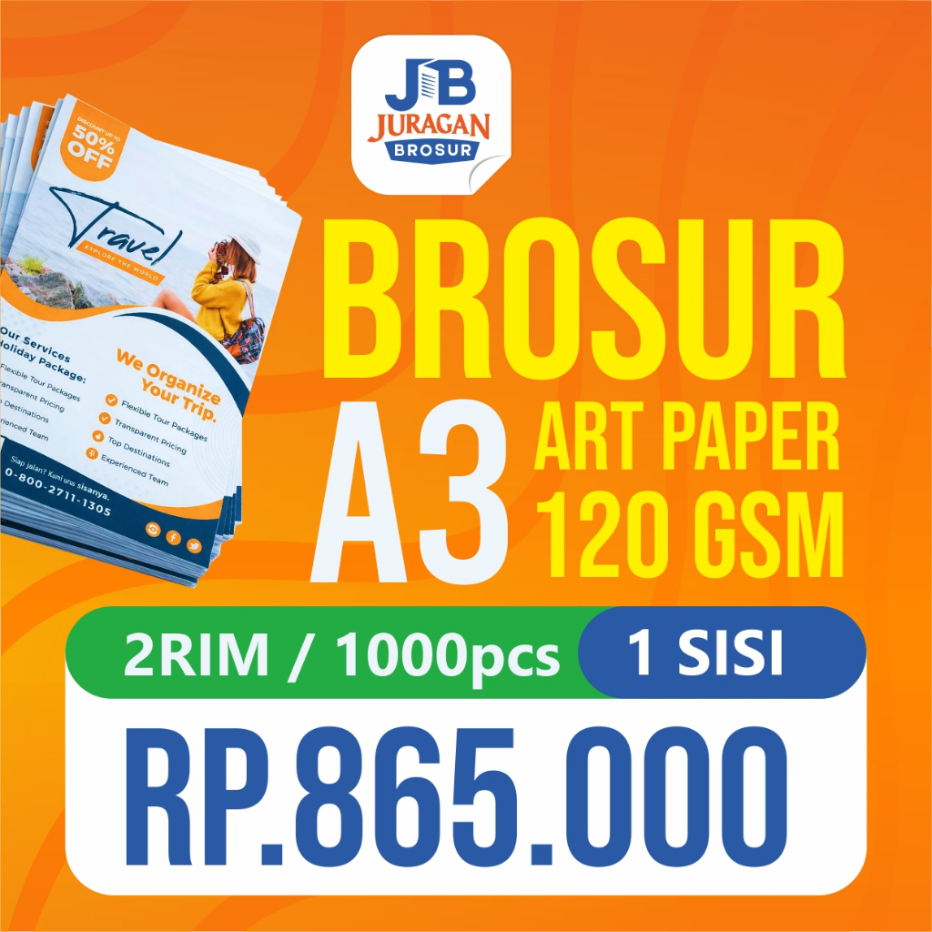 Cetak Brosur A3 1 Sisi, 2 Sisi | 2 Rim (1000 Lembar) Termurah & Berkualitas - Art Paper 120