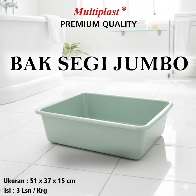 (1 Lusin) Bak Segi Jumbo Abu / Baskom Segi Plastik Besar (51 x 37 x 16) cm