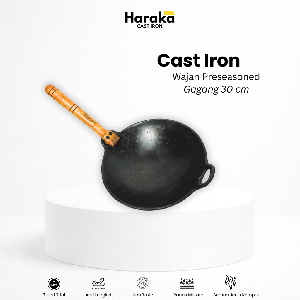 Wajan Baja Cor Pre Seasoned 30 cm / Wajan Cast Iron / Wok Cast Iron