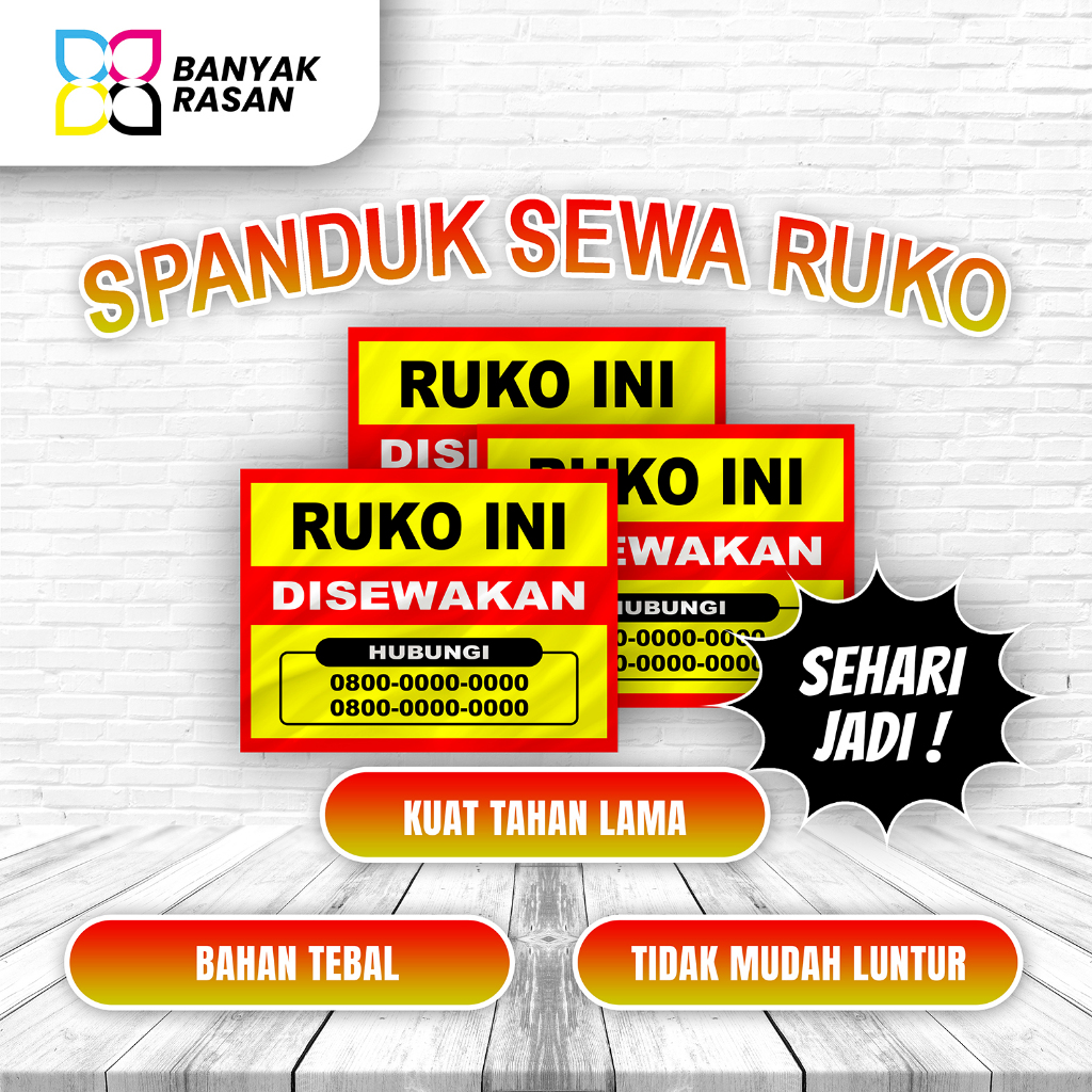 Cetak Banner Ruko Ini Disewakan | Tanpa Minimal Order | SPANDUK SEWA RUKO