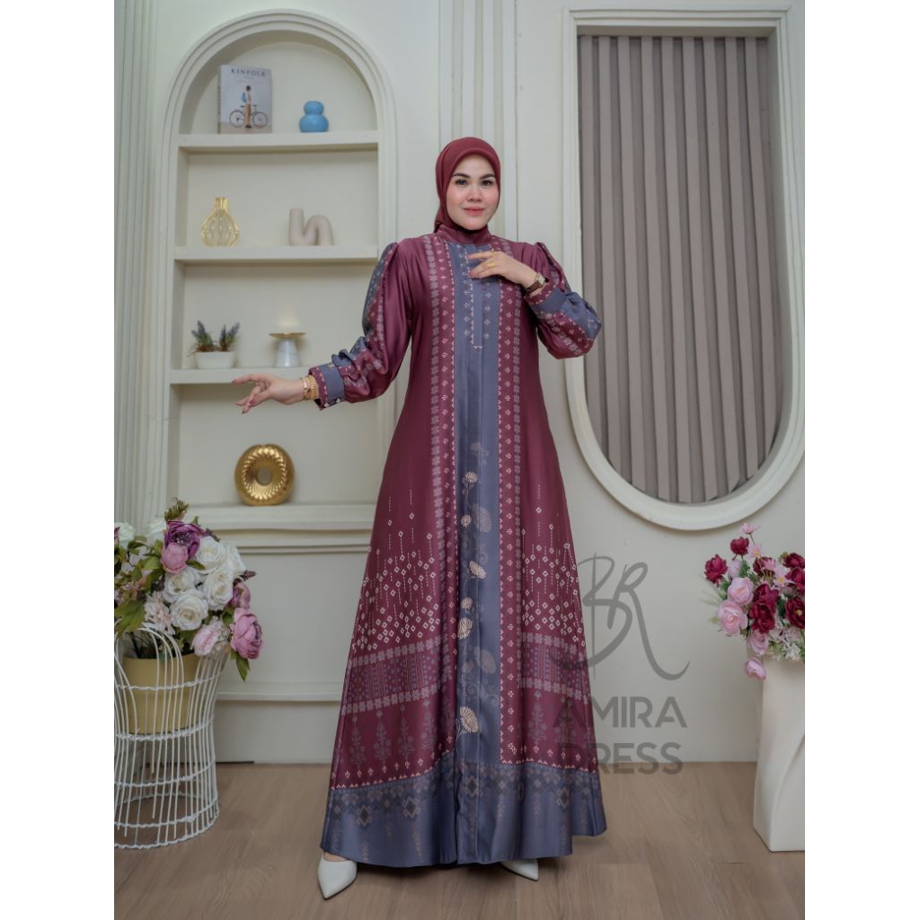Berna - Gamis Amira Silk Premium Motif Printing untuk lebaran dan harian