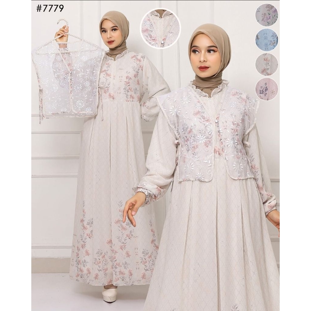 Gamis Set Outer Brukat Tile Akar Mewah - Dress Muslimah Ceruty Full Furing High Quality#00015