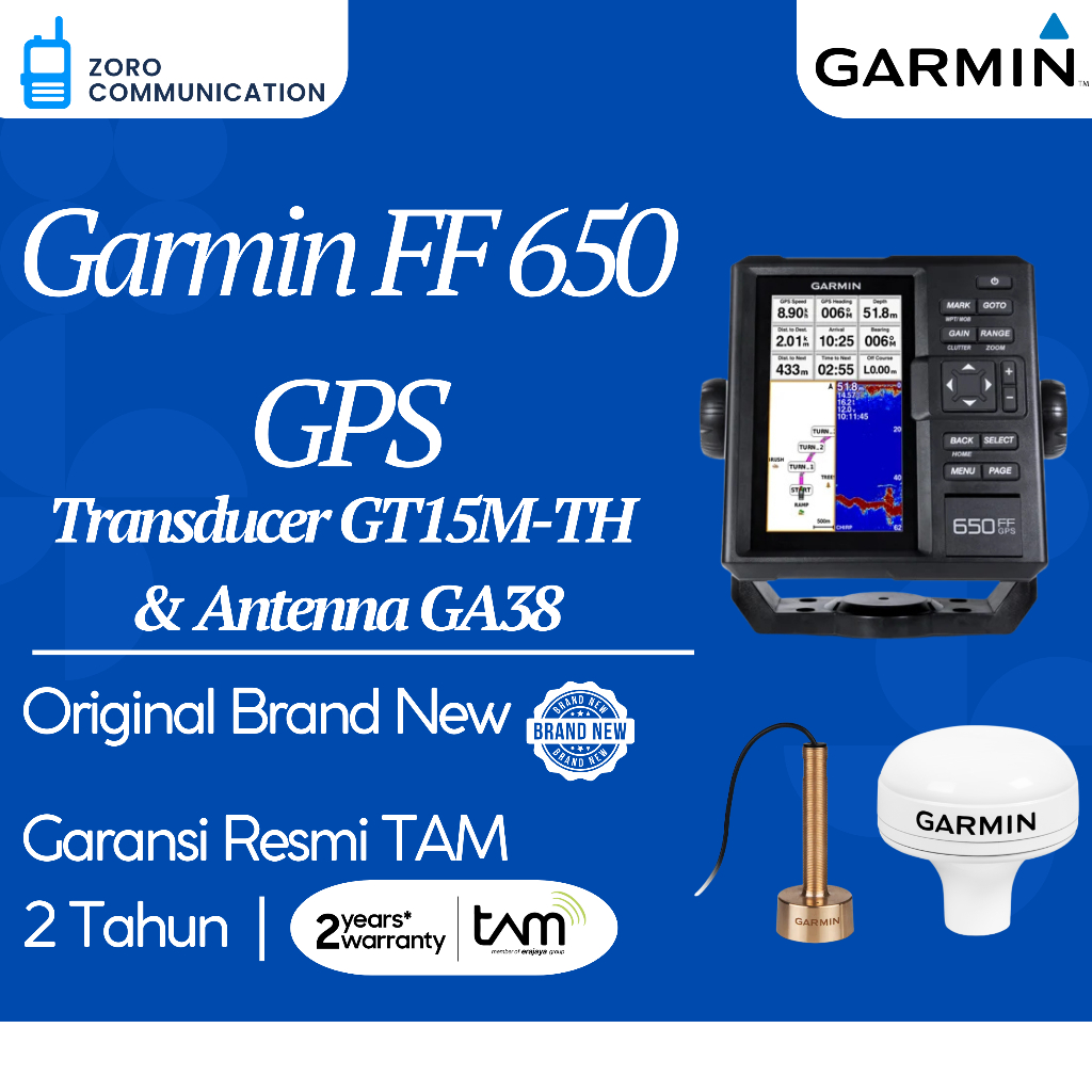 Garmin FF 650 GPS + Transducer GT15M-TH + Antenna GA38 – Garmin Fishfinder 650 GPS Marine Original G