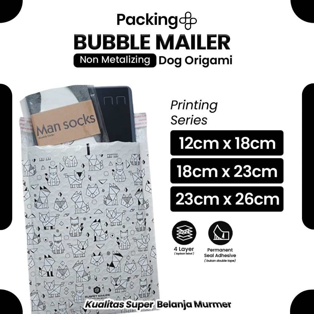 Amplop Bubble Mailer Rusfet Motif Dog Origami /Amplop Bubble Packing Murah Varian Dog Origami ecer