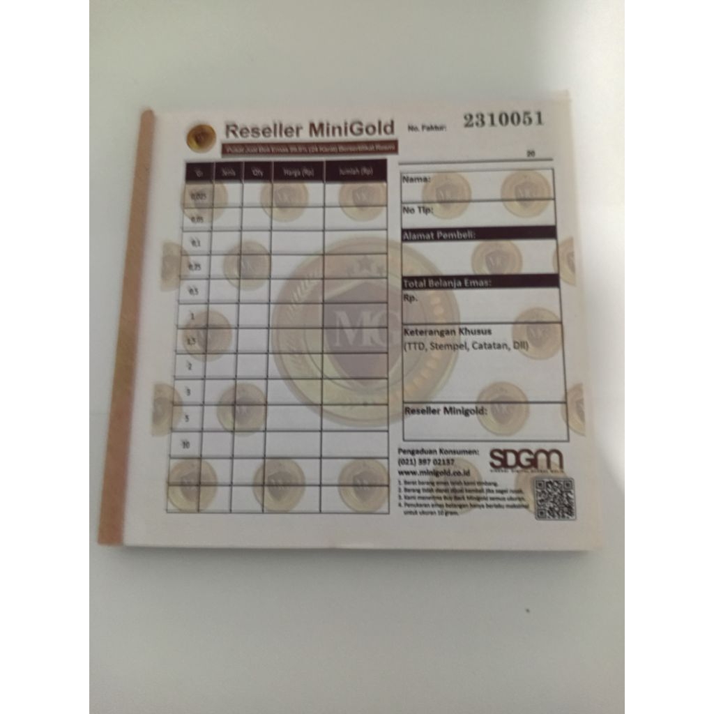 JONSON NOTA LOGAM MULIA MINI GOLD ASLI