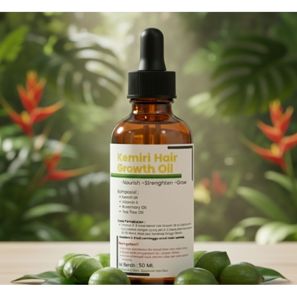 Kemiri Hair Growth Oil 50 ML - Organik – Minyak Kemiri Asli dengan Rosemary, Tree Tea Oil dan Vitami