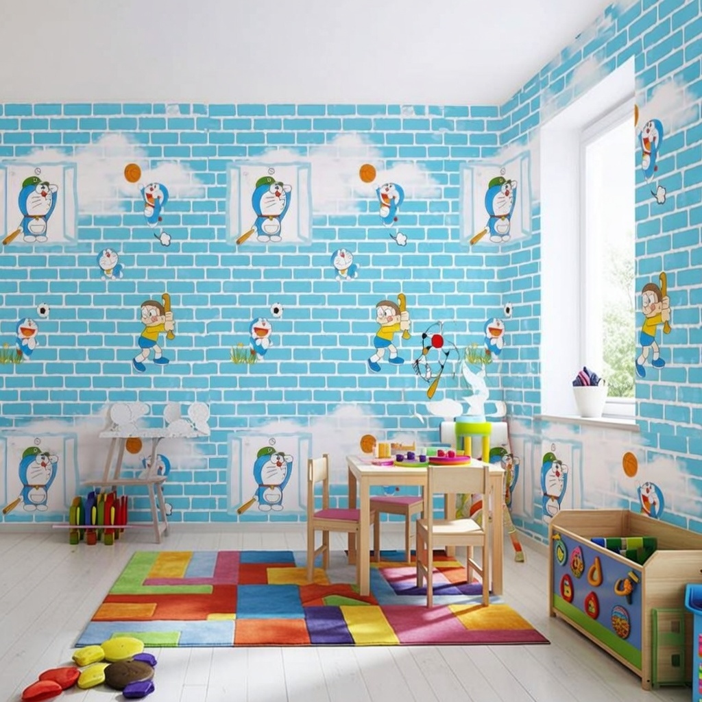 Wallpaper Dinding Motif DORAEMON BATA BIRU