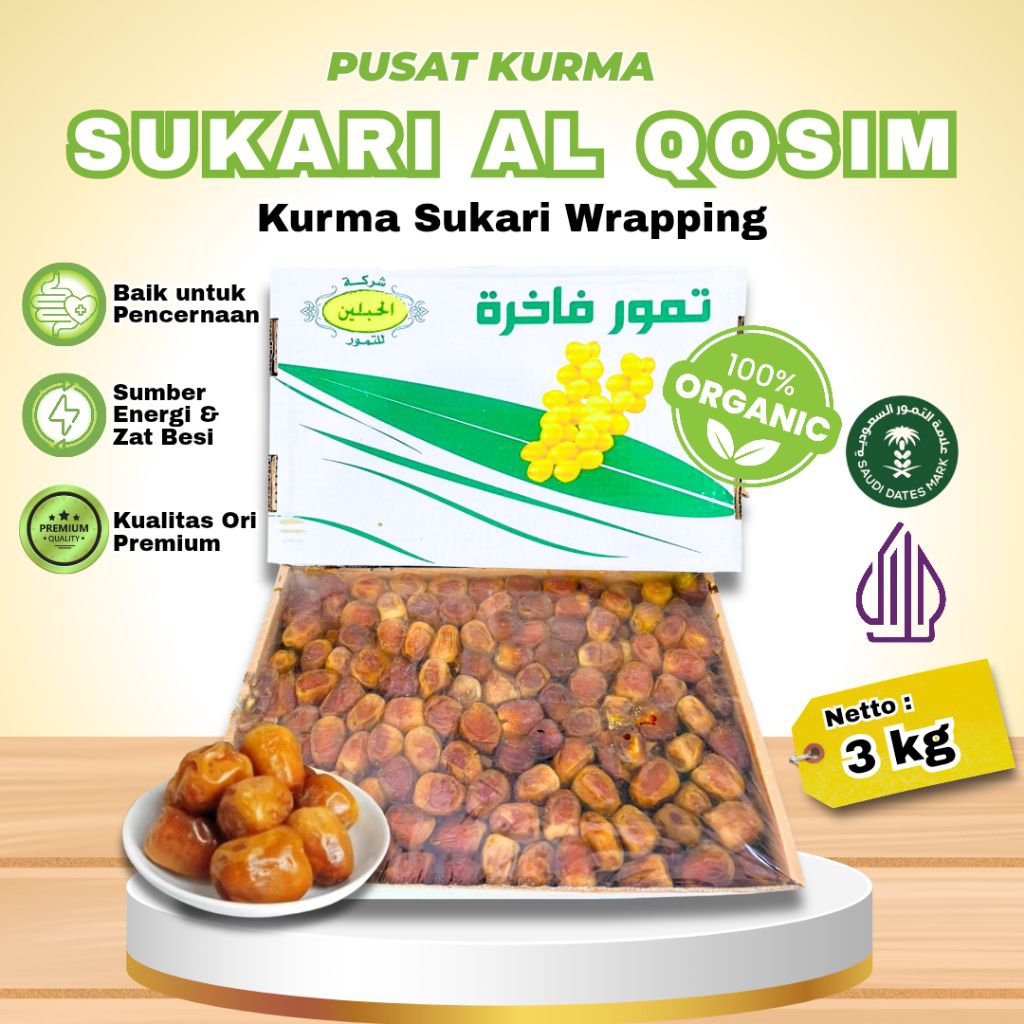 KURMA SUKARI AL QASSEEM HC PREMIUM 3 KG | SUKARI ORGANIK WRAPPING | pusatkurmabali