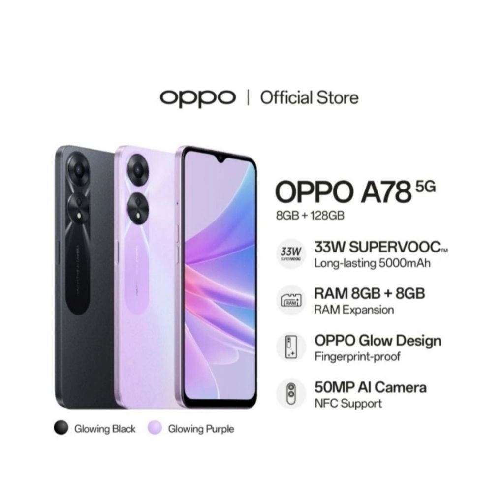 HP OPPO A78 5G 8/128 GB - OPPO A 78 5G RAM 8GB ROM 128GB GARANSI RESMI