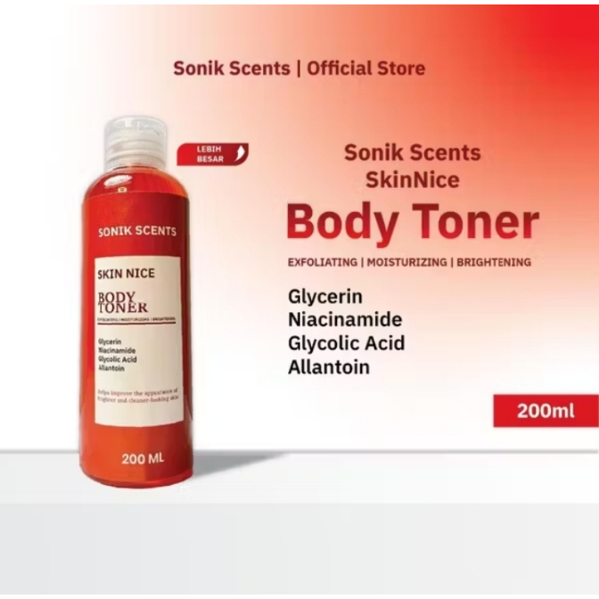 SONIK SCENTS SKIN NICE BODY TONER MERAH 200ML Glycerin, Niacinamide, Glycolic Acid, allantoin