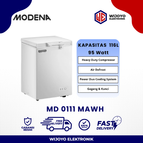 MODENA Chest Freezer MD 0111 MAWH Duo Cooling System 116 L Pembeku Daging Garansi Resmi