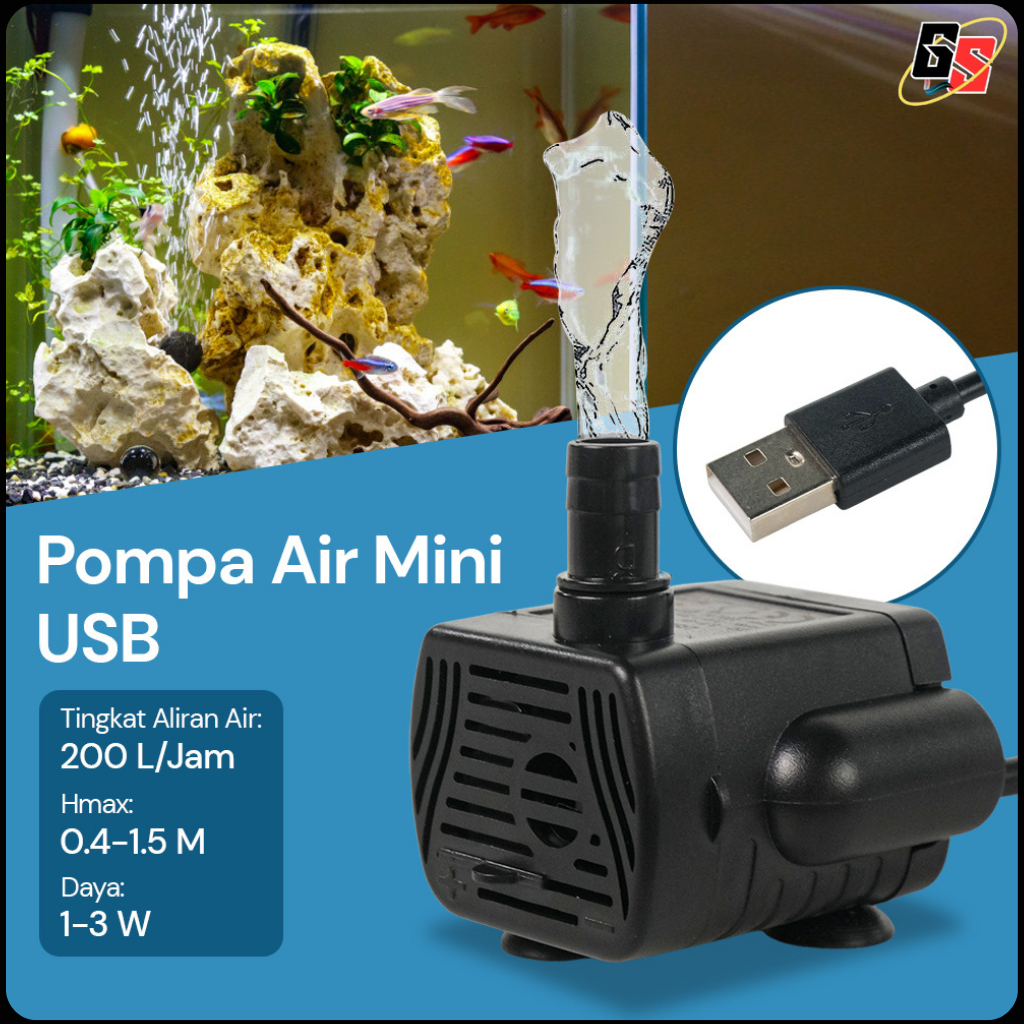 Leewince Pompa Air Aquarium Mini USB Brushless Submersible Aquarium 9V 1-3 Watt - 1020 - Black