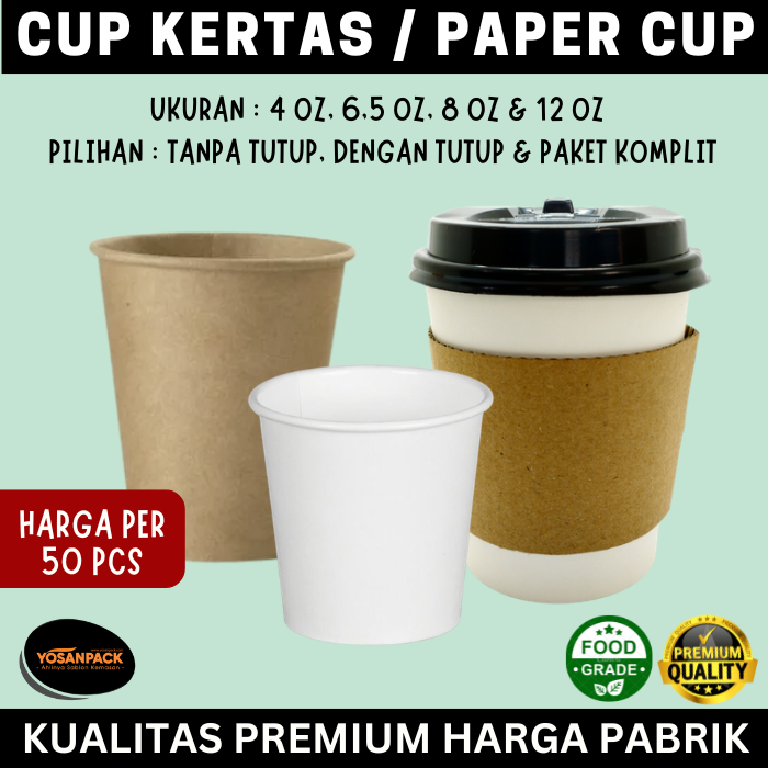 Paper Cup 4 oz, 6.5 oz, 8 oz & 12 oz - Gelas Kertas Kopi Panas Anti Bocor