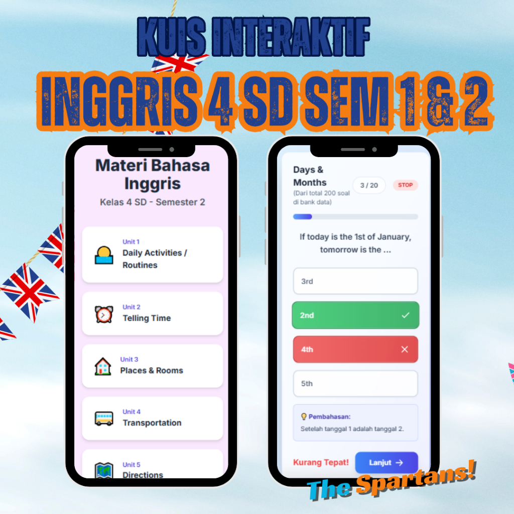 2000 Soal Interaktif Bahasa Inggris Kelas 4 SD Semester 1 & 2