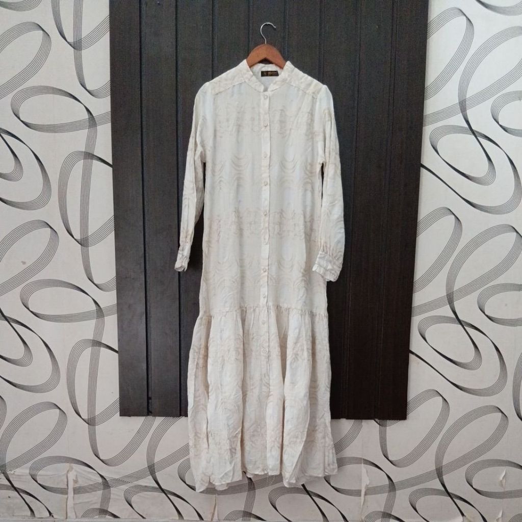 New gamis dress katun bordir putih bw full bordir warna gold