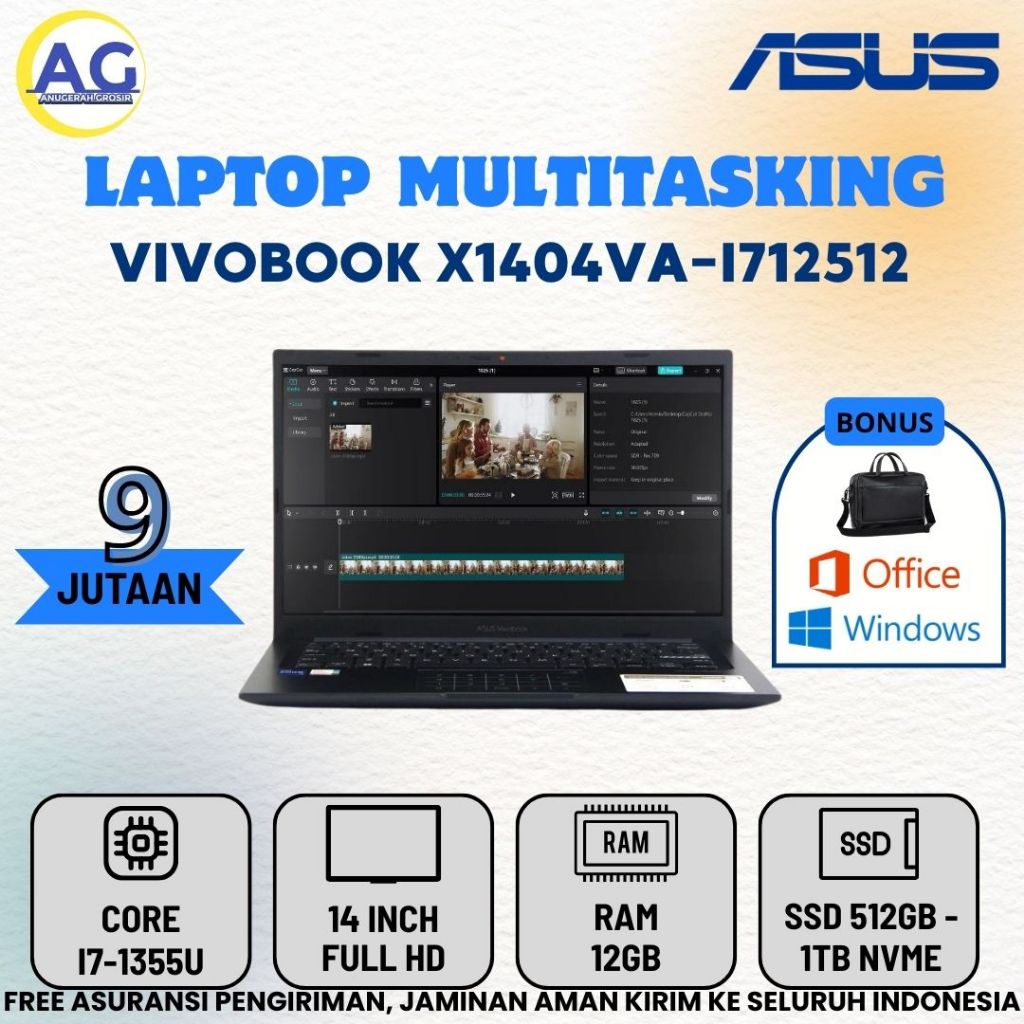 Laptop Asus VivoBook X1404VA - I712512 Core i7 - 1355U Ram 12Gb Ssd 1Tb 14" FHD Asus Core i7 Gen 13
