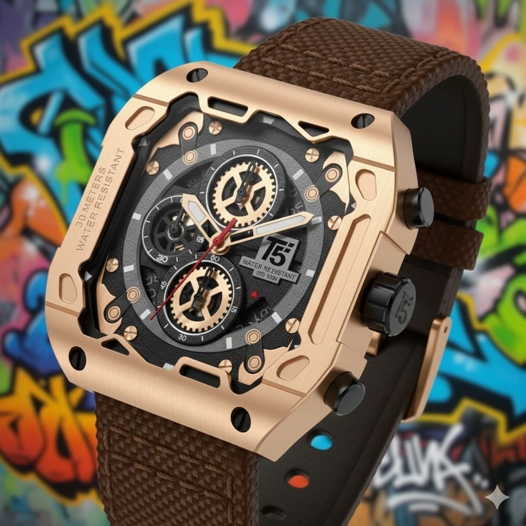 JAM TANGAN PRIA ORIGINAL T5 4096 STRAP KANVAS MODEL KOTAK TERBARU FULLSET E