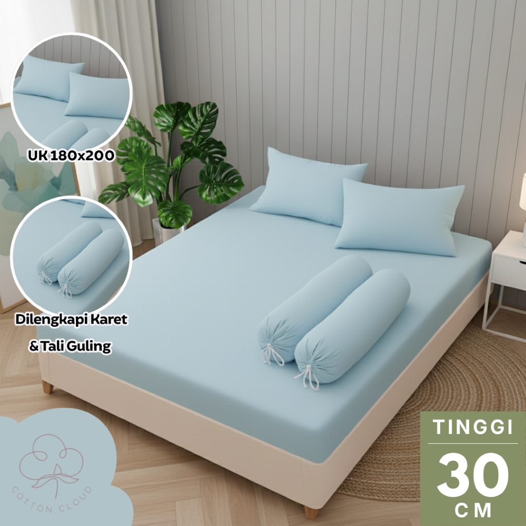 COTTON CLOUD - Sprei Microtex Polos UK 180x200 T30 - Premium Microtex Disperse Cotton Plain Seris UK