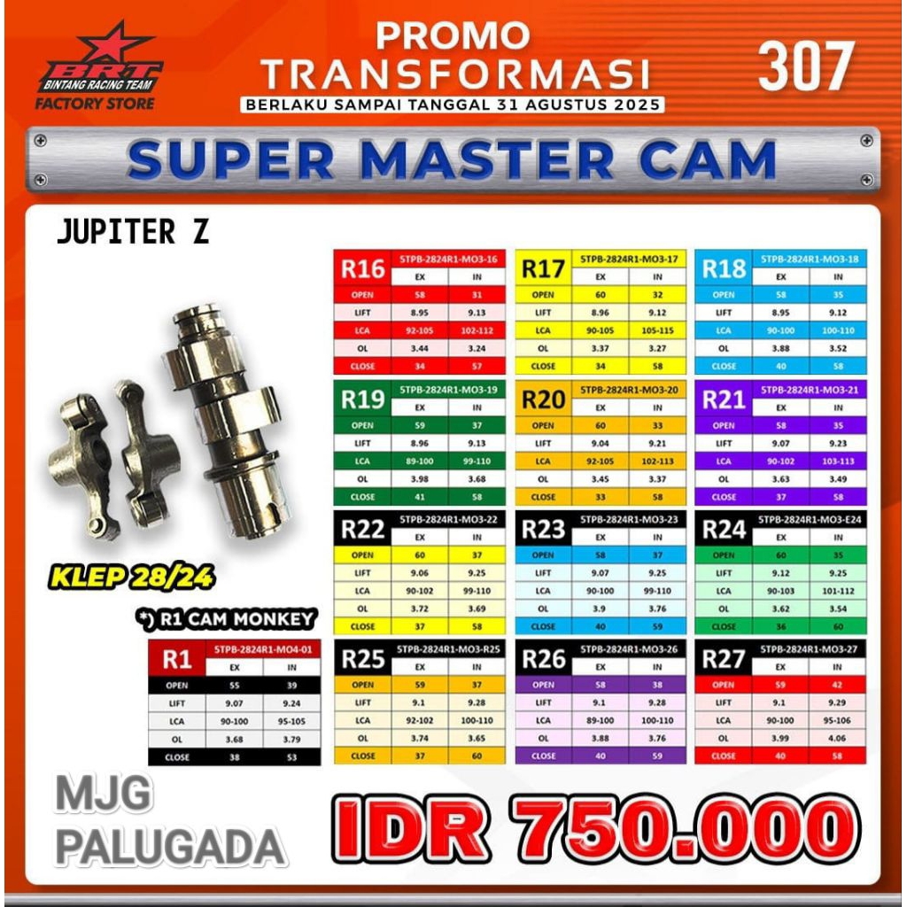 Super Master Cam Noken As Jupiter Z Klep 28/24 BRT