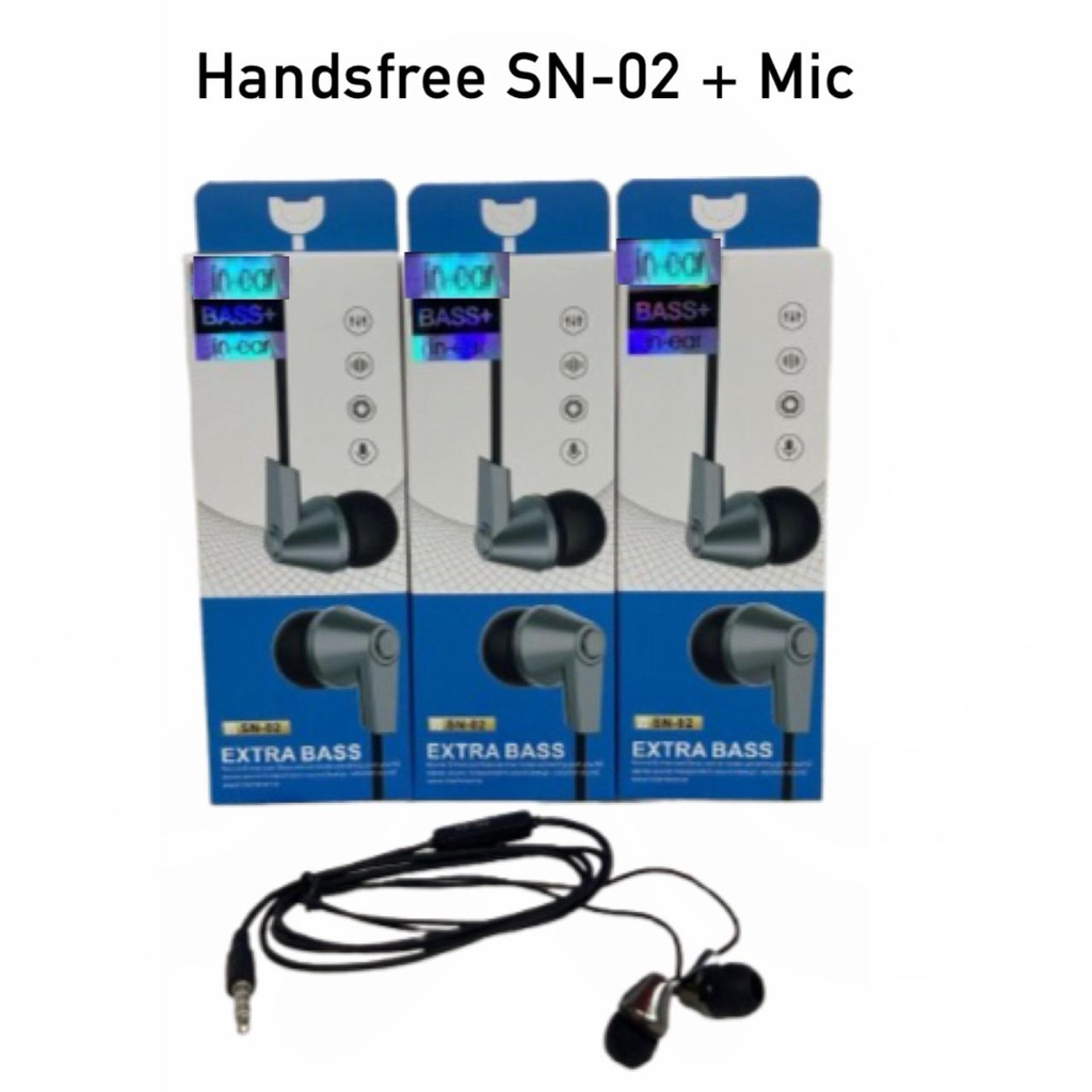 (GROSIRAN) Headset Handsfree SN-02 + Mic 3.5MM Stereo Earphone Extra Bass Bisa Buat Telepon