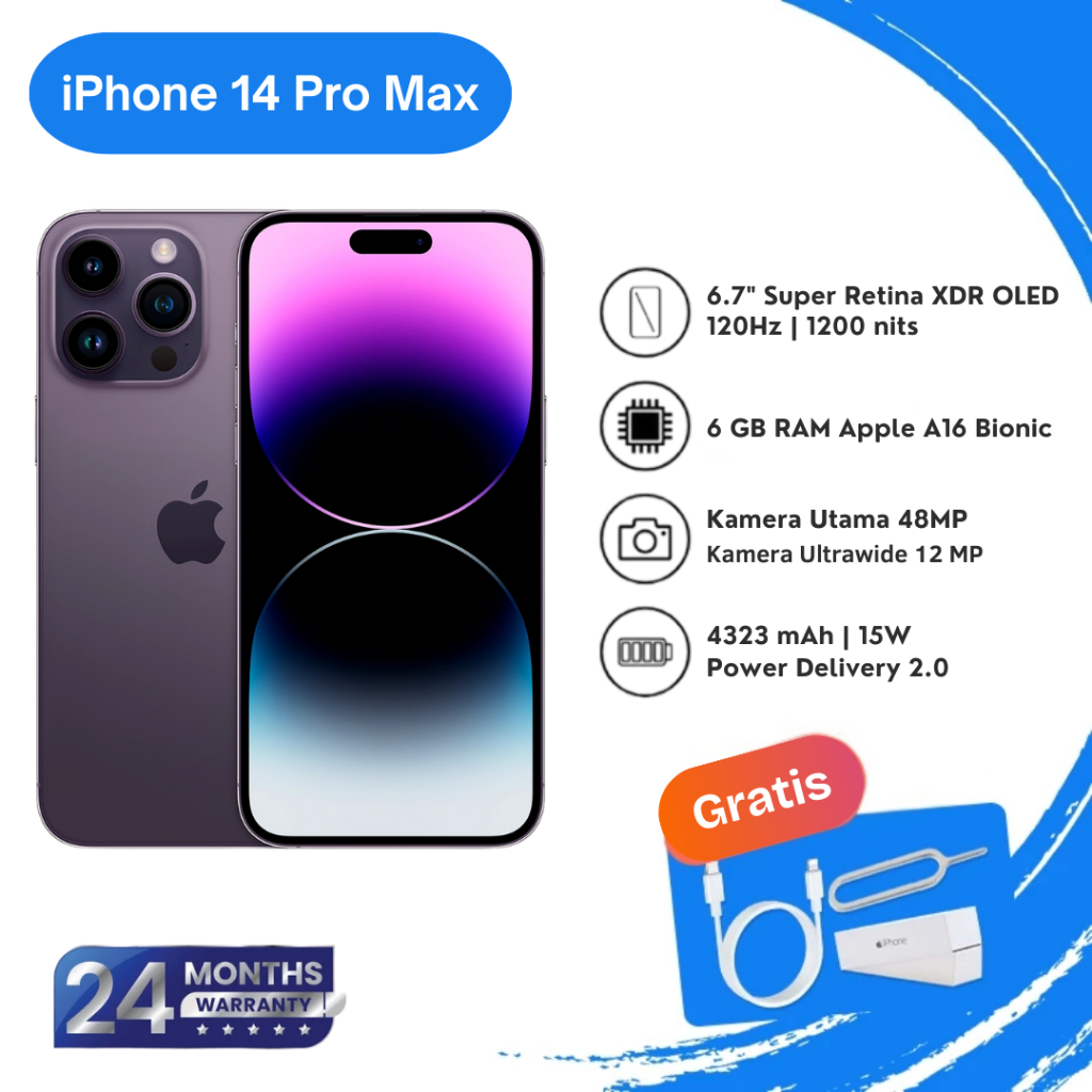 iPhone 14 Pro Max Set Box IMEI Permanen Garansi 24 Bln 100% Original iPhone FULLSET No SIM Lock 128G