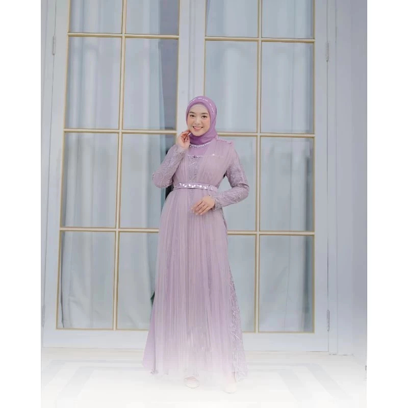 Fateema Maxy Dress Satin Mix Brokat Kombinasi Tille Mutiara Baju Pesta Kondangan Bridesmaid Kekinian