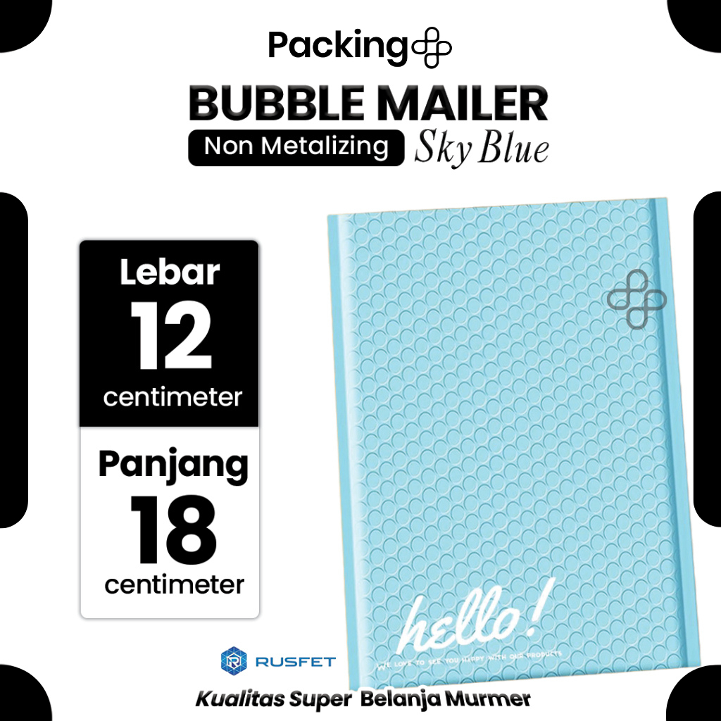 Amplop Bubble Mailer Polos 12 x 18 cm Sky Blue Harga Ecer Amplop Packing Hello Series Rusfet