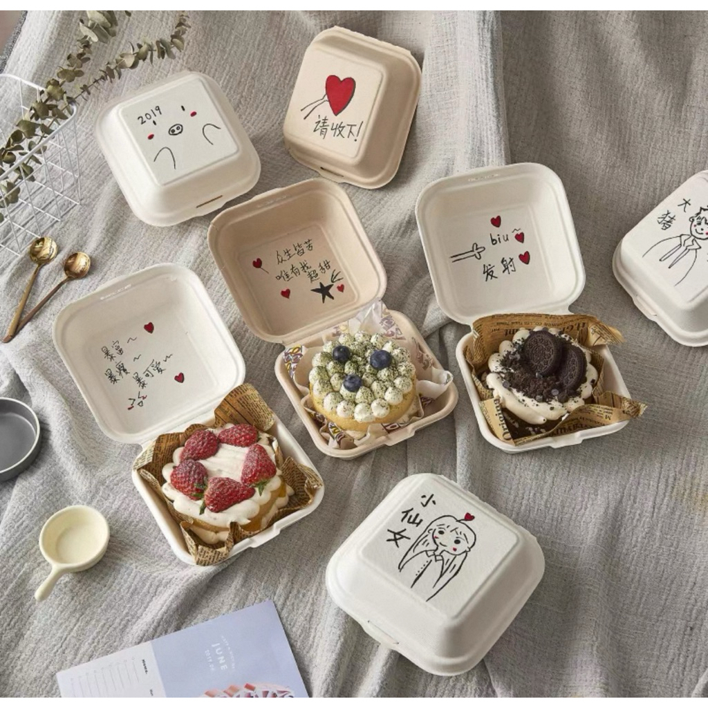 Bento Box Coklat Isi 10 Pcs / Tempat Bento Cake / Box Kue Bento / Bagasse Bento Box