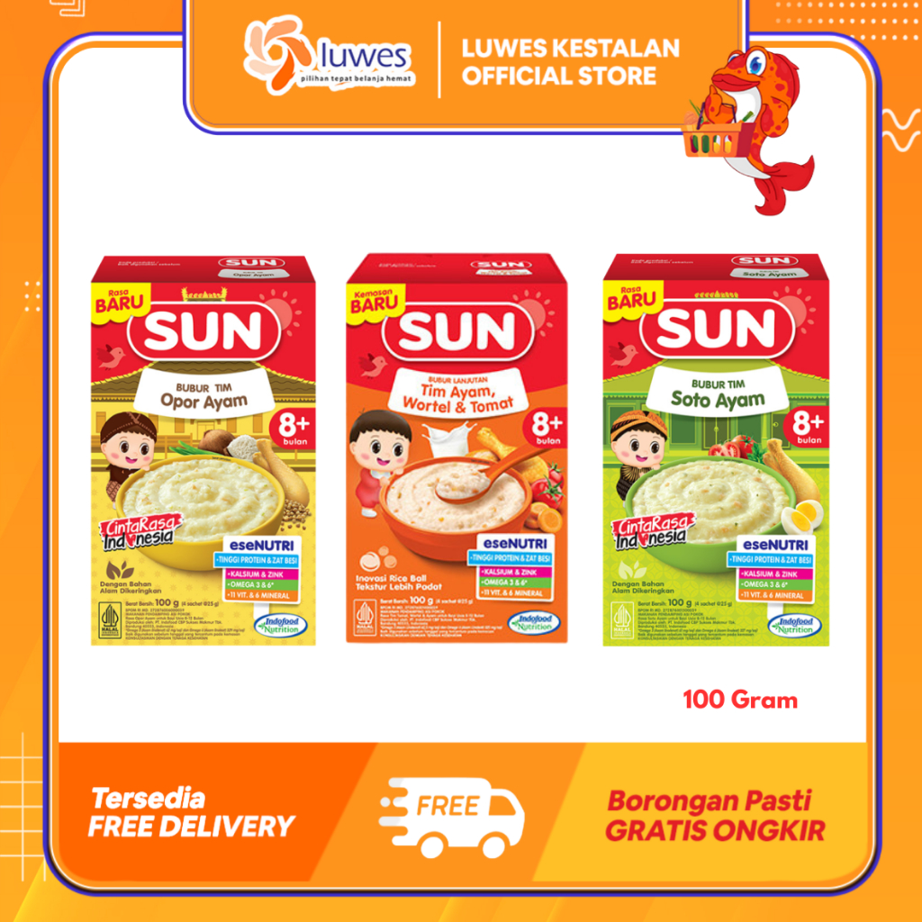 (LUWES) SUN Bubur Tim Bayi 8+ Bulan 100 Gram Rasa Opor / Soto / Ayam | SUN Bubur Tim Praktis 100 Gra