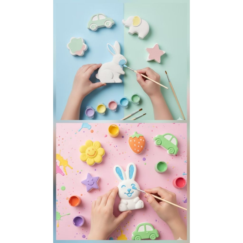 Set Mewarnai Patung Gypsum Anak dengan Cat Warna dan Kuas