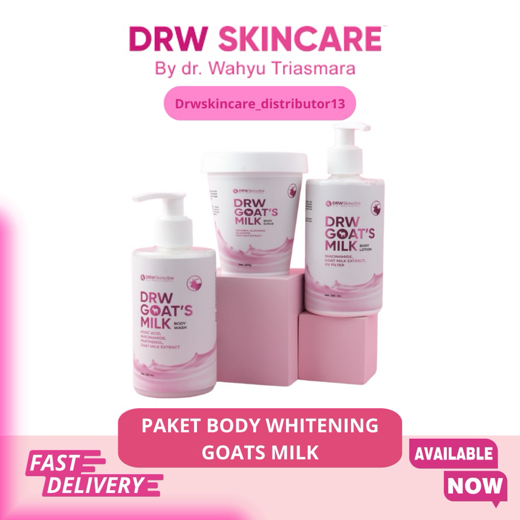 DRW Skincare Paket Goats Milk Body Lotion, Body Wash Goats Milk, Goats Milk Body scrub, pencerah bad