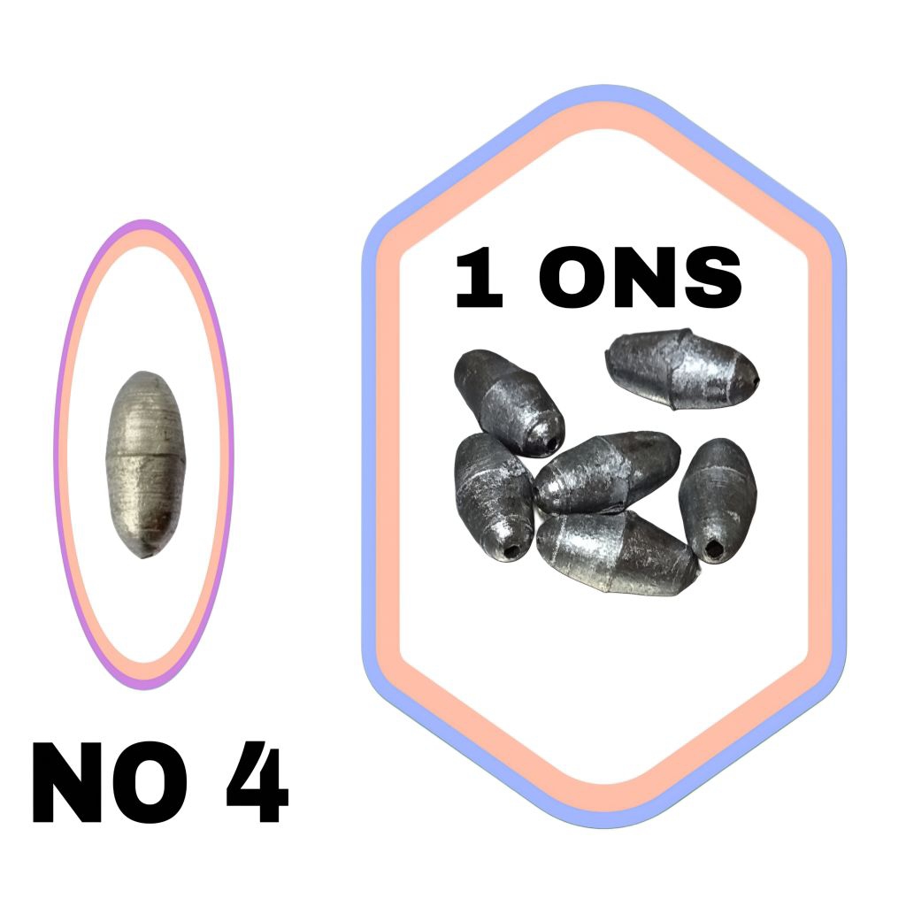 [ PAKET 1 ONS ] Timah Pancing Model Melinjo No.4 - Berat  17,4Gram kurleb| Ukuran panjang 24,5mm & k