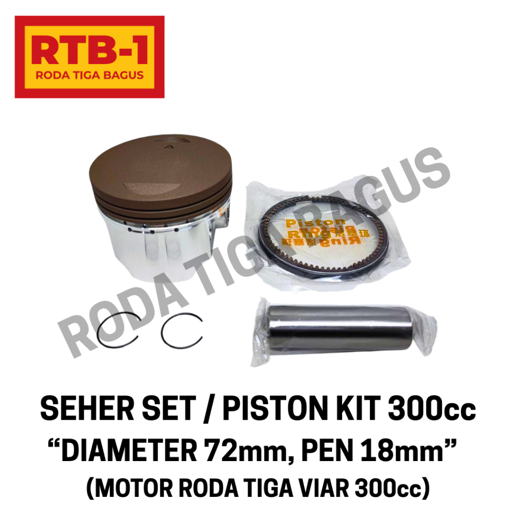 (RTB 1) Piston Set Piston Kit / Seher Set 300cc "Diameter 72mm, Pen 18mm" - motor roda tiga Viar 300