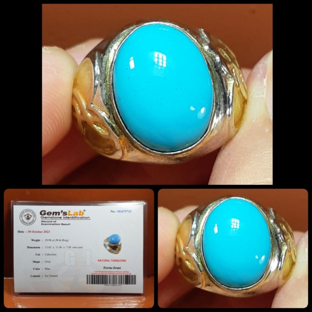 pirus polosan asli tambang iran persi + ring silver ukiran